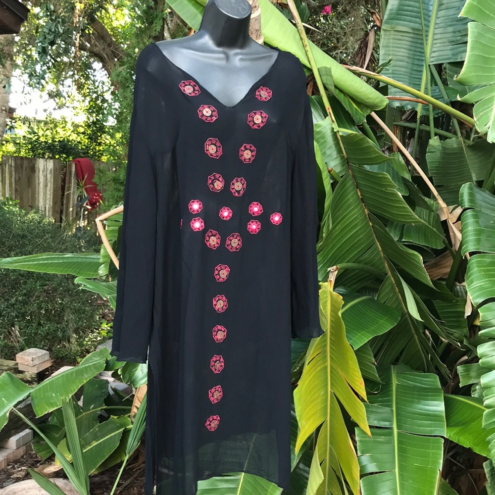 COPY - Ashley Stewart sheer embroidered bohemian tunic